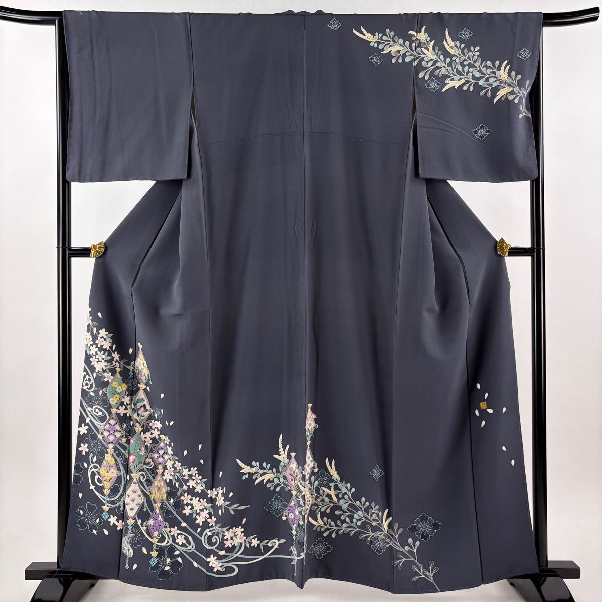 訪問着 身丈161cm 裄丈66.5cm M 袷 橋本しずか 加賀友禅 落款 桜 草花