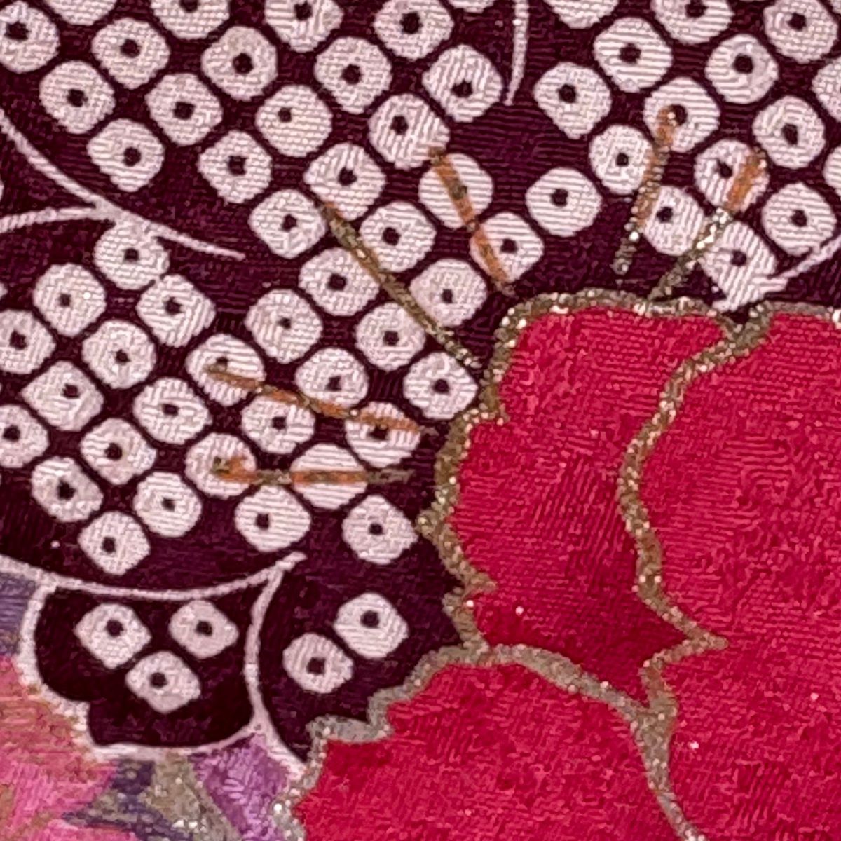 振袖 身丈163cm 裄丈65.5cm M 袷 牡丹 桜 銀通し 箔 濃紫 正絹 逸品