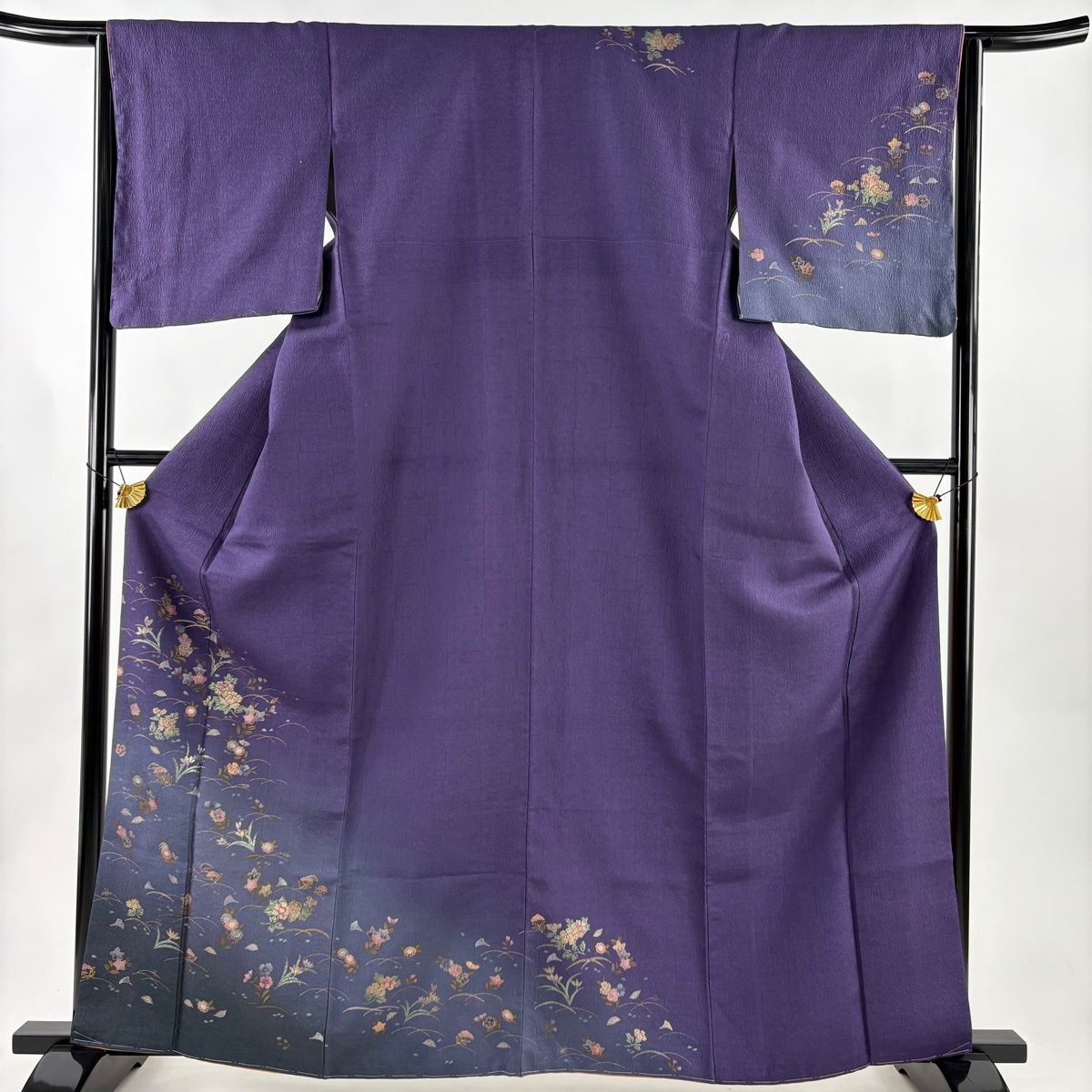 訪問着 身丈163cm 裄丈64.5cm M 袷 やまと 草花 金彩 ぼかし 紫 正絹