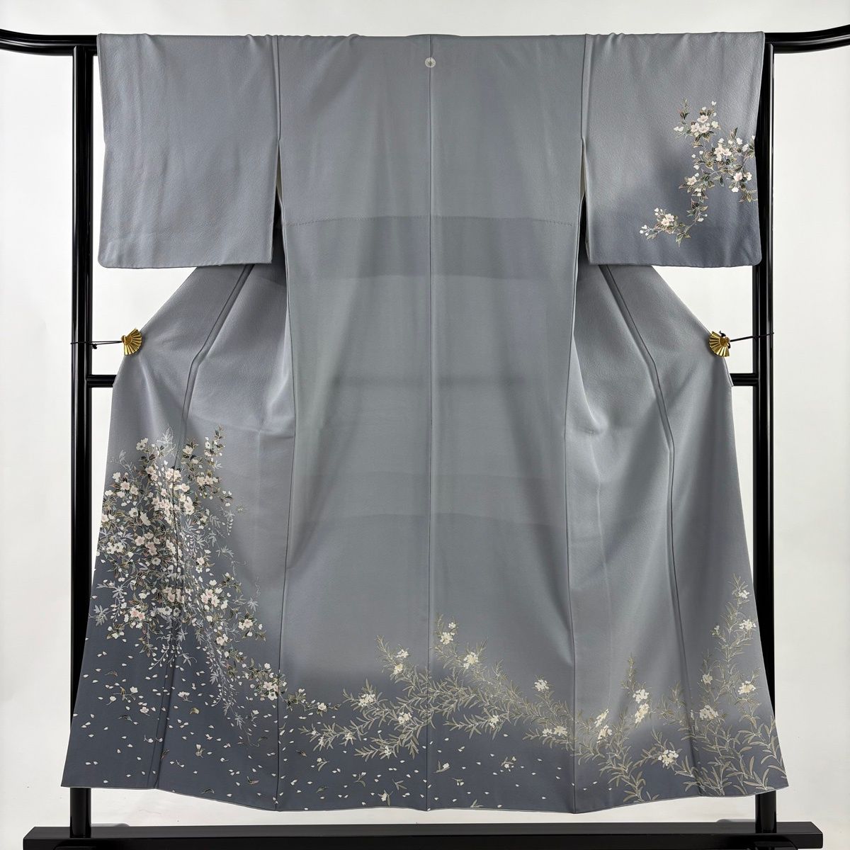 訪問着 身丈152cm 裄丈63cm S 袷 桜 桜の花びら ぼかし 青灰色 正絹 秀