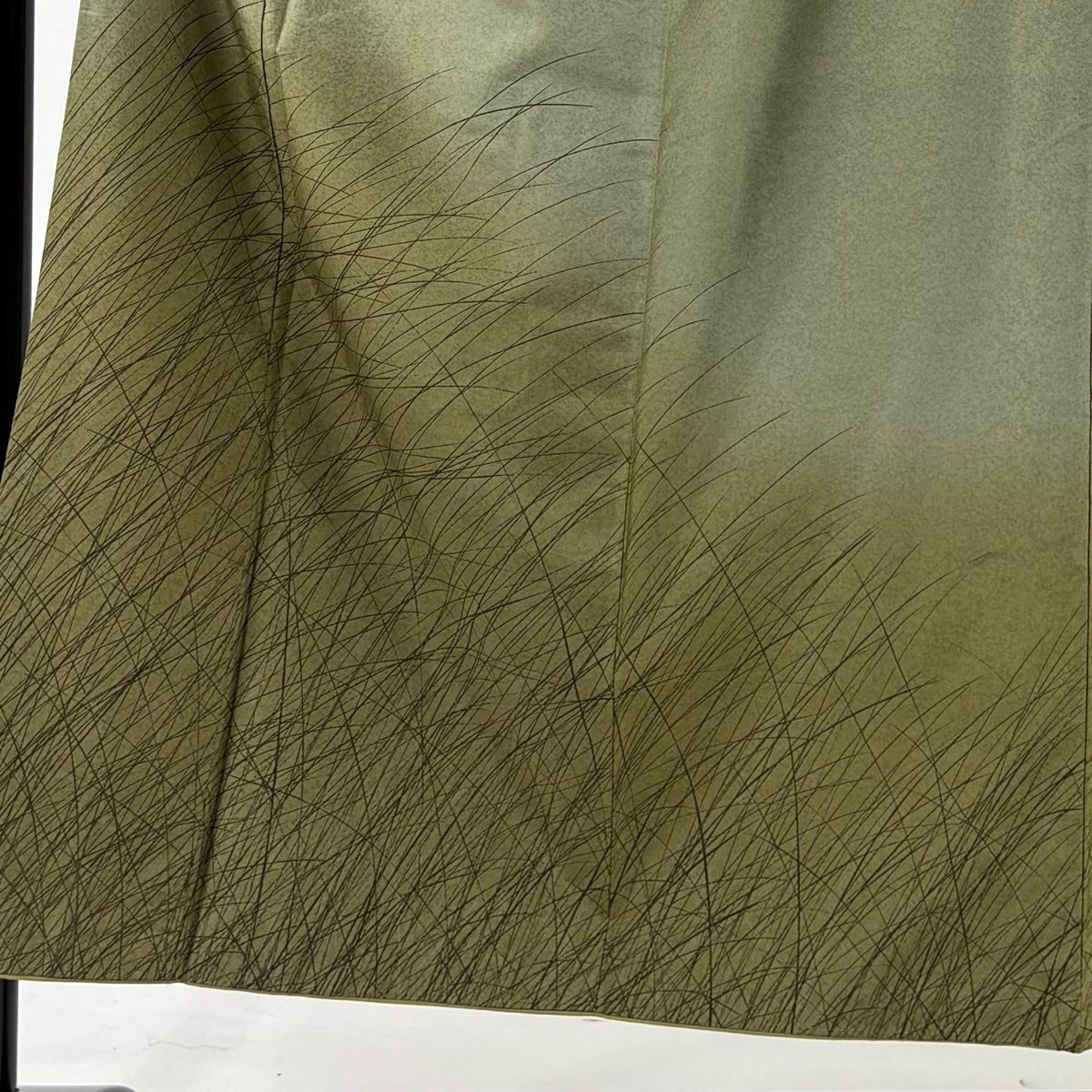 付下げ 身丈152cm 裄丈64cm M 袷 紬地 葉柄 染め分け ぼかし 灰緑 正絹