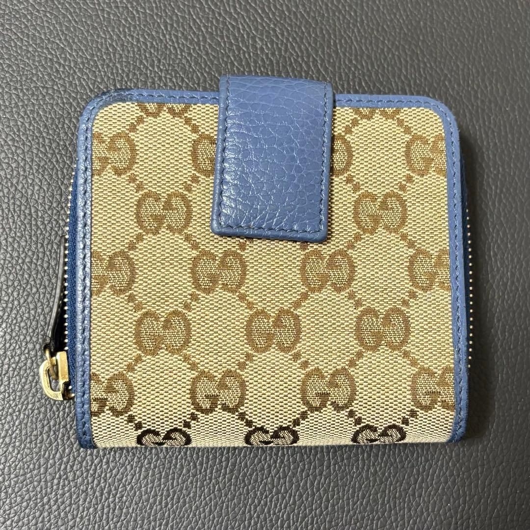 s11 GUCCI グッチ GG キャンバス ブルー 2つ 二つ 折り 財布 ミニ