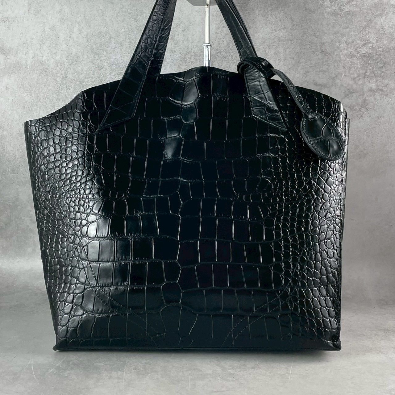 FURLA クロコ ブラックハンドバッグ FURLAフルラ クロコ型押し レザー 