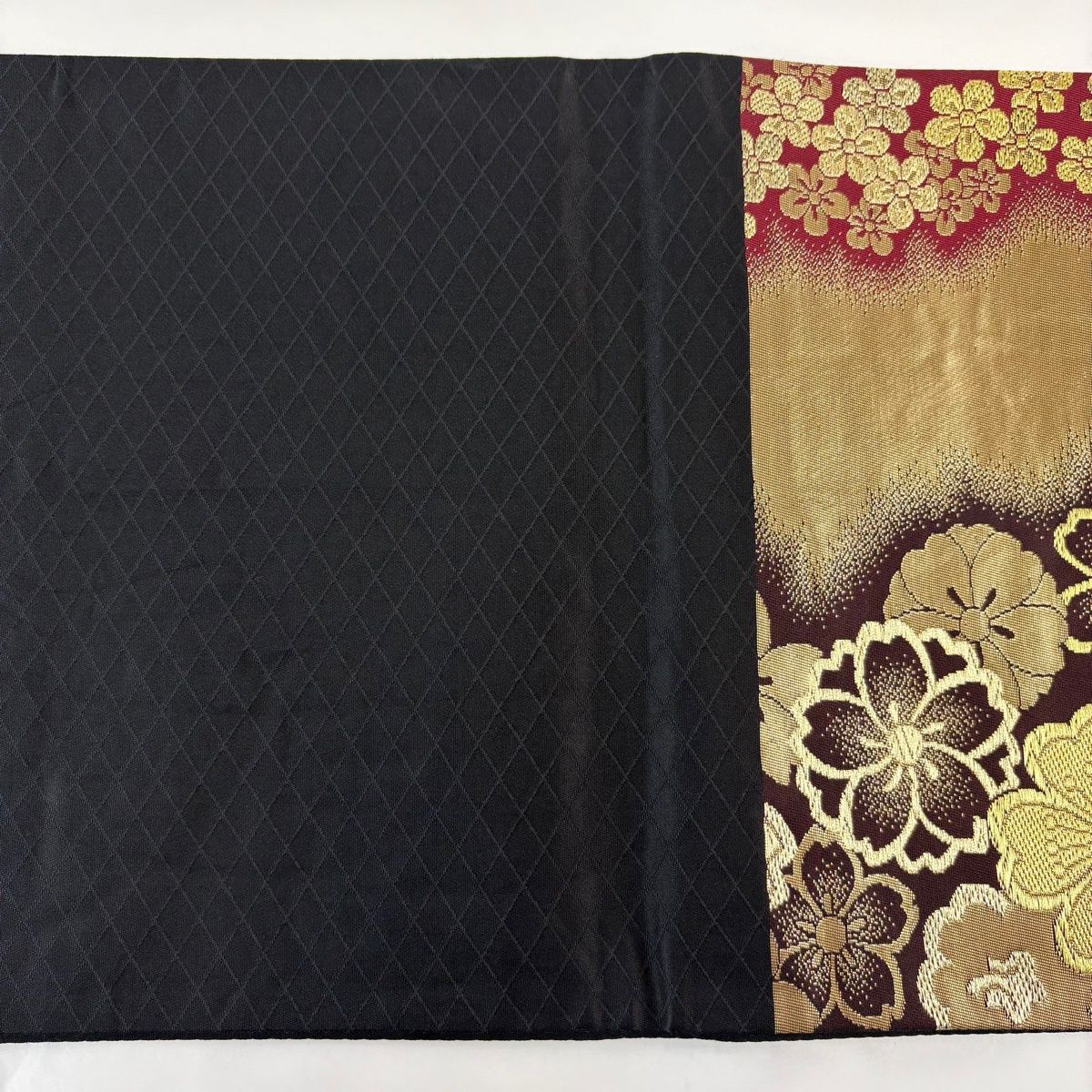 袋帯　振袖　ビロード　大輪花　金銀糸　シルバー　正絹　　　#1114 袋帯 振袖 ビロード 大輪花 金銀糸 シルバー 正絹 #1114