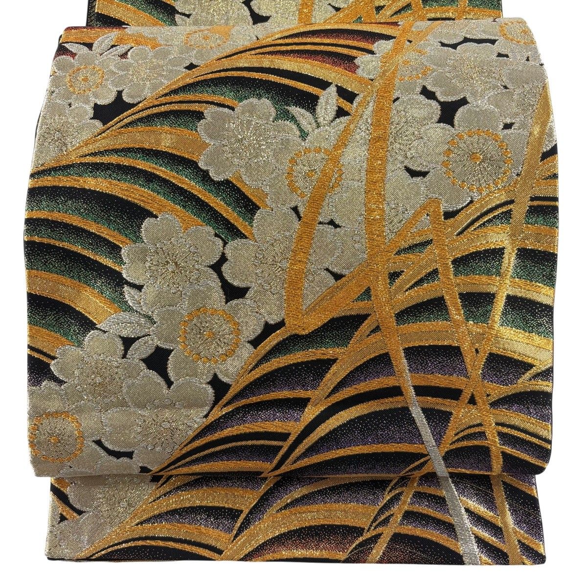 袋帯 秀品 振袖向き 桜 波 箔 金銀糸 金色 六通 正絹 【中古】 - メルカリ