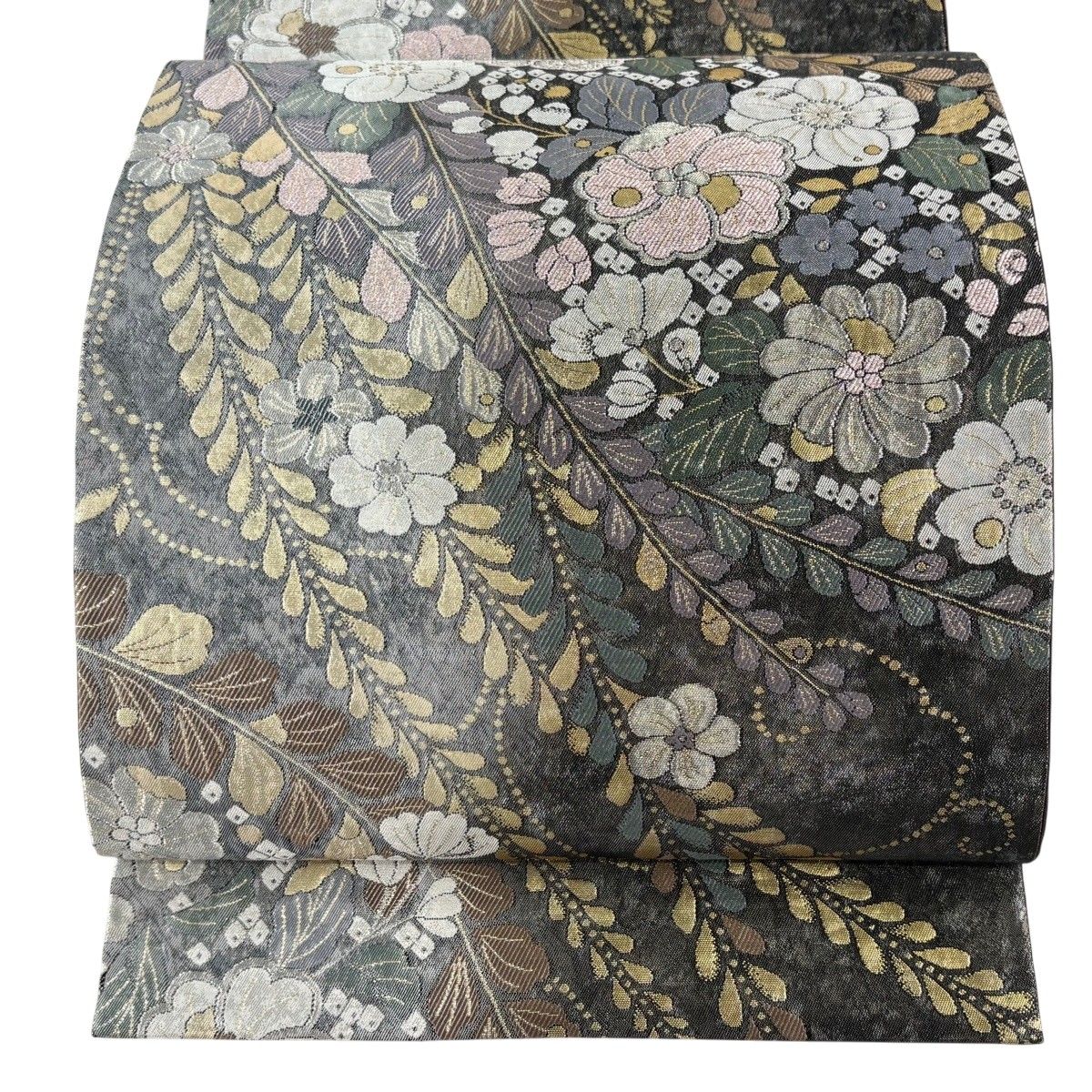 キ 辻ヶ花 六通袋帯 正絹 黒地にラメ銀と白の辻ヶ花模様 キ様 専用 辻ヶ花 六通袋帯 正絹 黒地にラメ銀と白