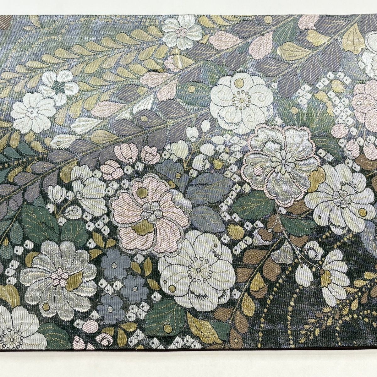 キ 辻ヶ花 六通袋帯 正絹 黒地にラメ銀と白の辻ヶ花模様 キ様 専用 辻ヶ花 六通袋帯 正絹 黒地にラメ銀と白の辻ヶ花模様 キ様