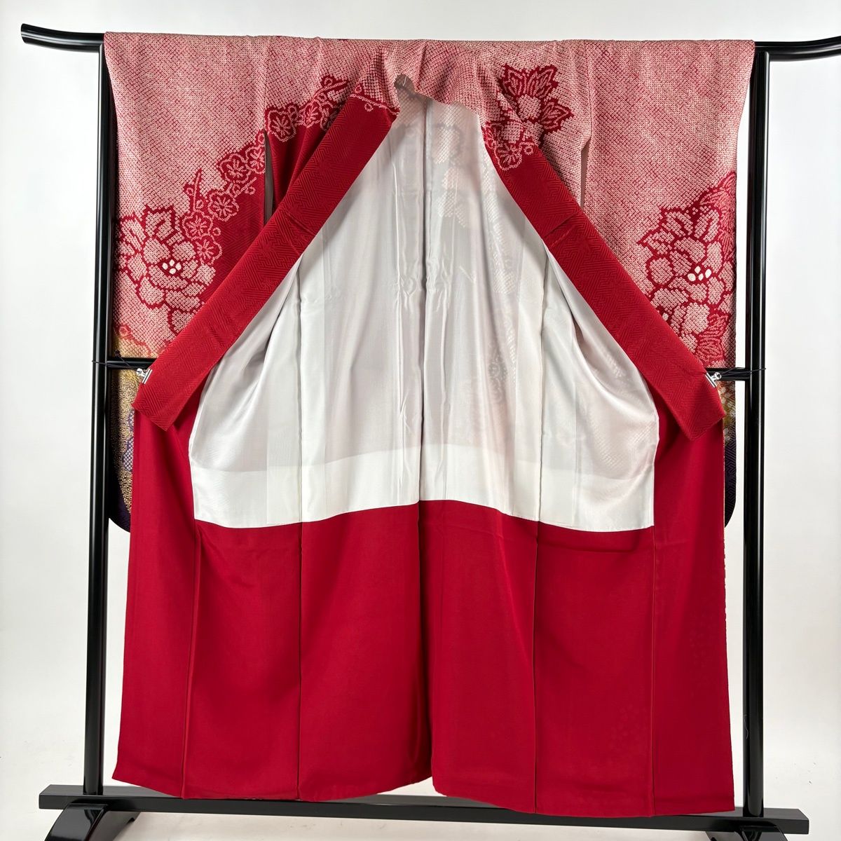 美品】 振袖 身丈156cm 裄丈65cm M 袷 袋帯フルセット 鈴乃屋 牡丹 梅