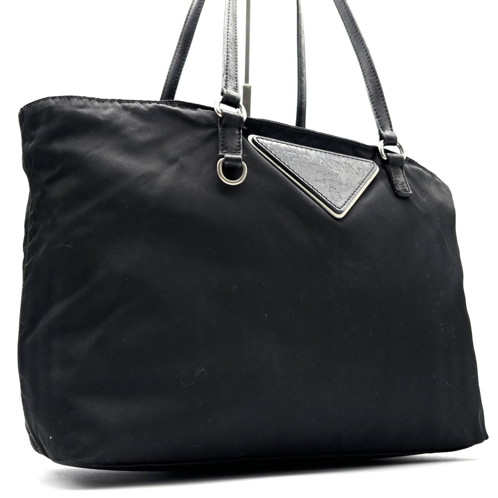 希少美品 PRADA プラダ トートバッグ 三角ロゴ プレート 白タグ 肩掛け