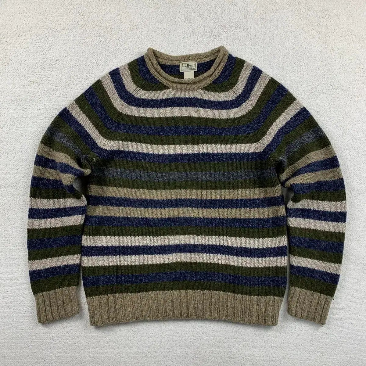 L.L.Bean ミックス ストライプ ロールネック ラムウール ニット 