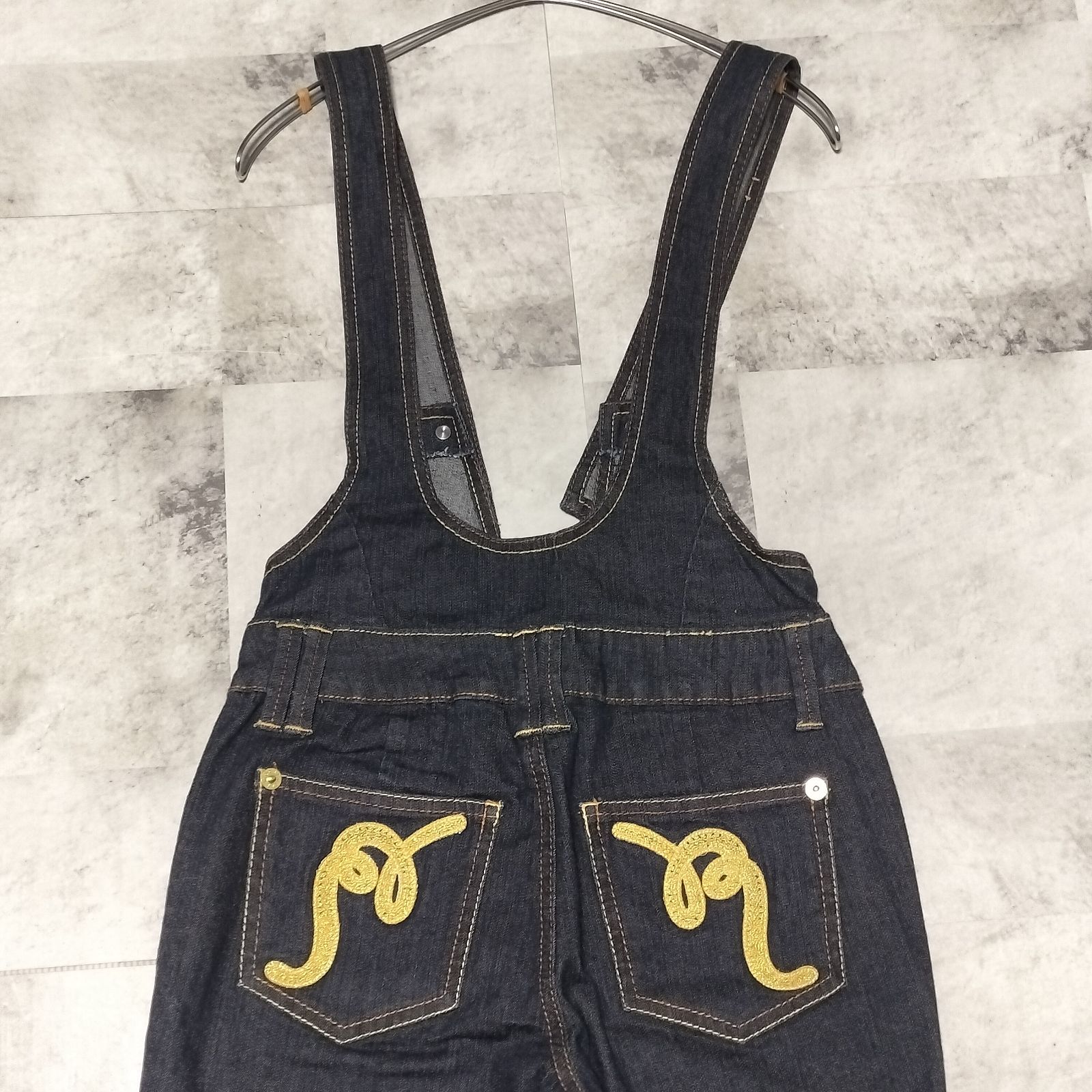 美品】Roca wear デニム フレア オーバーオール FREEサイズ インディゴ