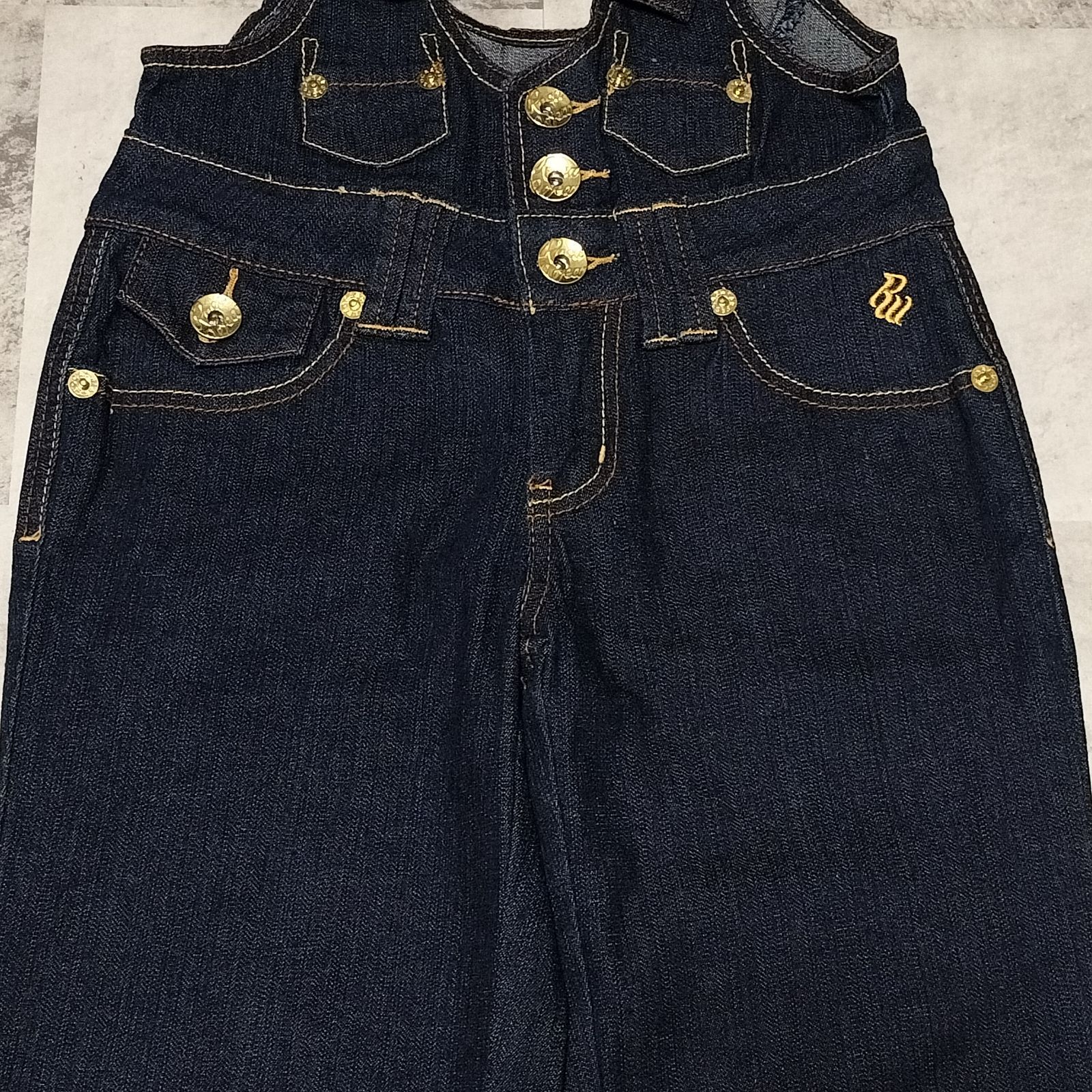 美品】Roca wear デニム フレア オーバーオール FREEサイズ インディゴ