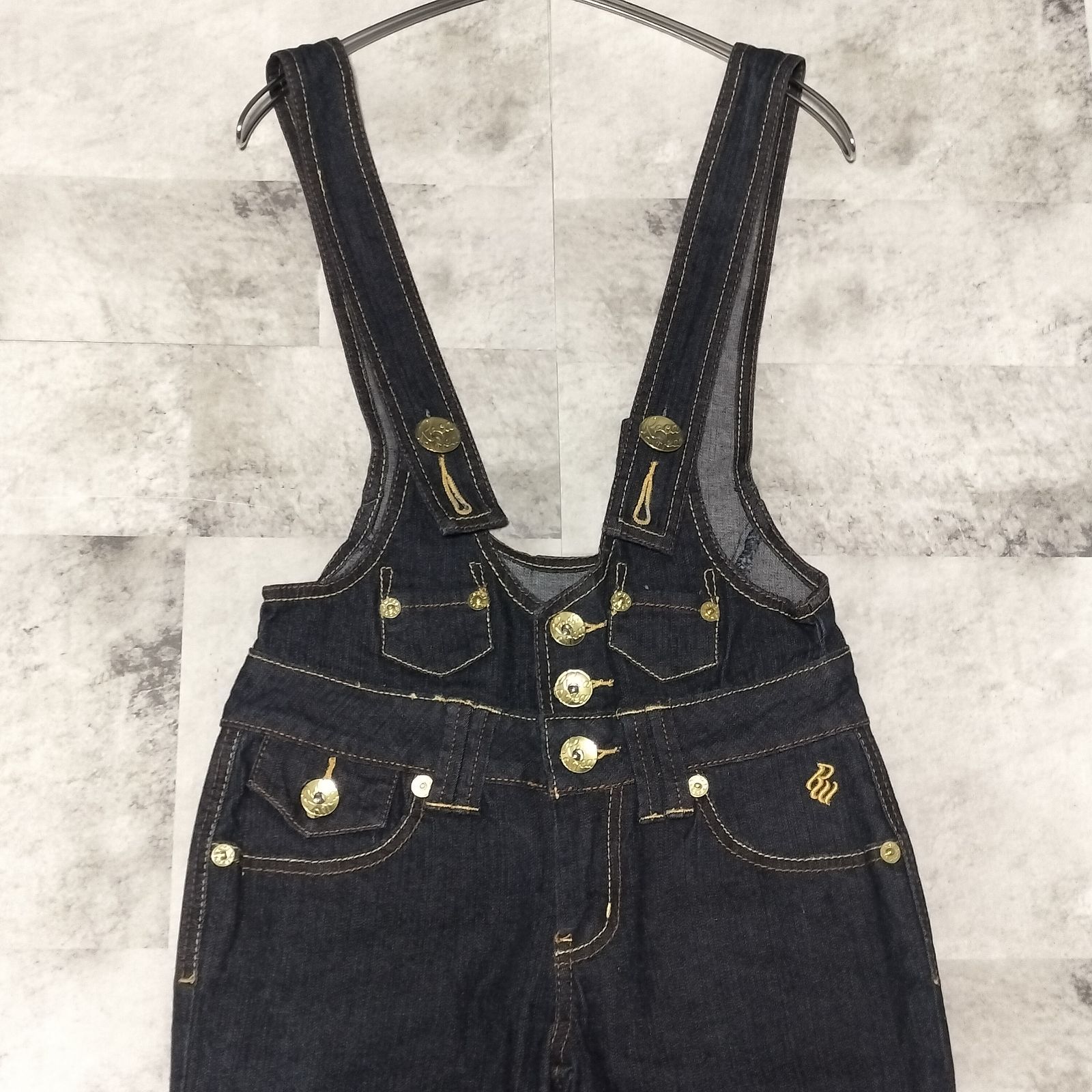 美品】Roca wear デニム フレア オーバーオール FREEサイズ インディゴ