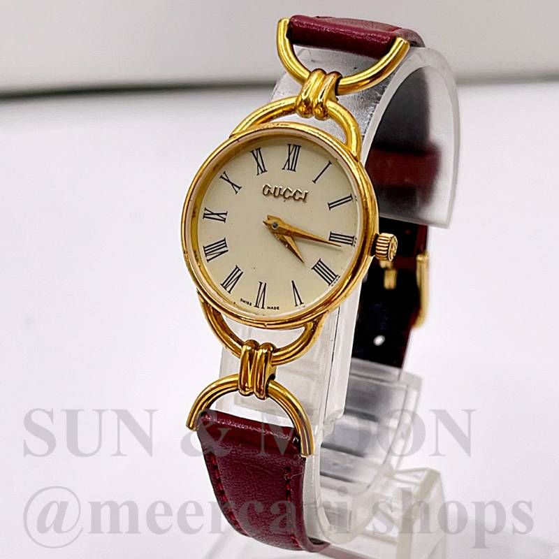 稼働 グッチ 6000.2.L レディース腕時計 ゴールドカラー 革ベルト