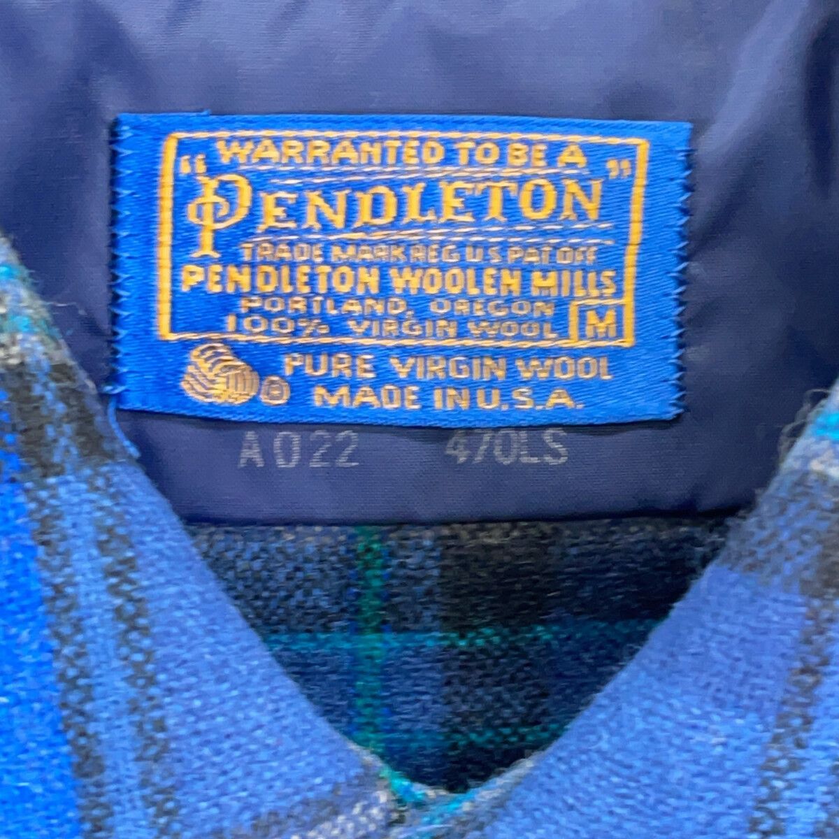 PENDLETON ペンドルトン 70s USA製 ﾌﾞﾙｰ ﾊﾞｰｼﾞﾝｳｰﾙ100 ﾁｪｯｸ ﾎﾞｰﾄﾞｼｬﾂ M