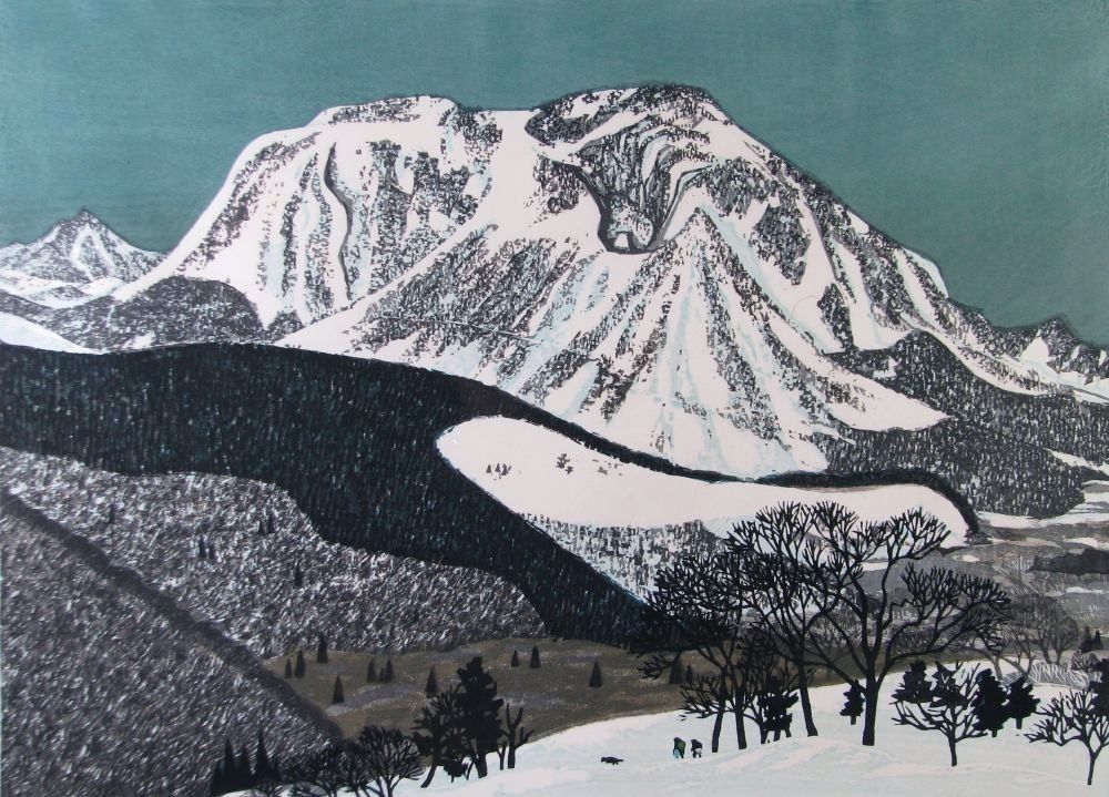 真作保証◎北岡文雄　神秘の屋久島　木版画◎サイン入り 真作 北岡文雄作 「雪の山」 木版画 10号 AP 本人直筆サイン有り