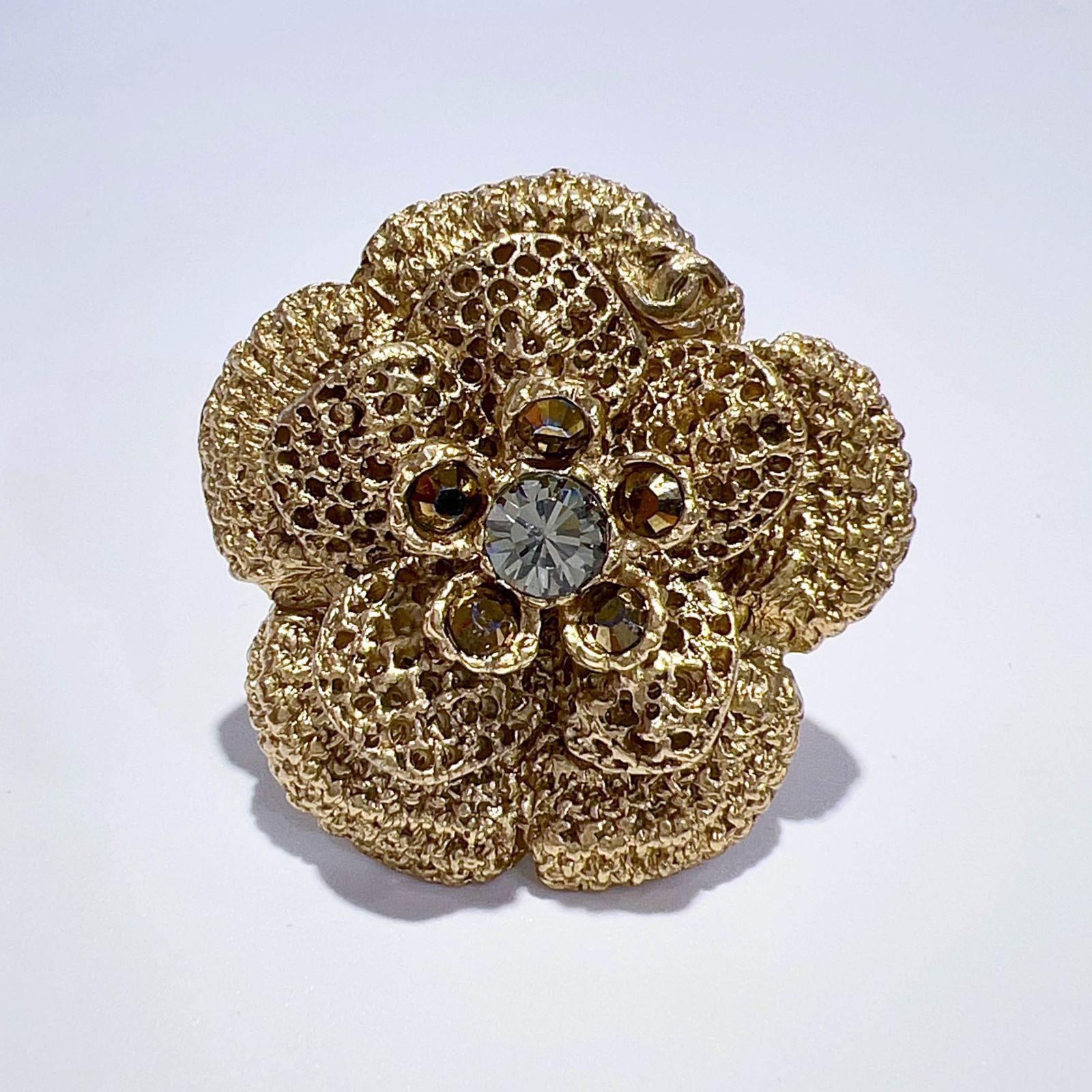 CHANEL ココマーク ラインストーン カメリア フラワーモチーフ リング