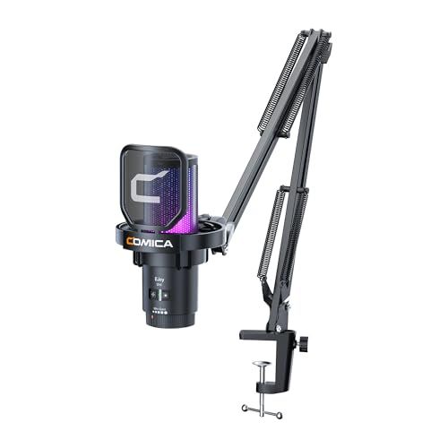 COMICA USBコンデンサーマイク ゲーミングマイク ブームアーム付き マイクセット 単一指向性 RGBライティング ノイズ軽減 ワンタッチミュート web配信 テレワーク ポットキャスト コンテンツクリエーター ストリーミング ef 5 f 6 05