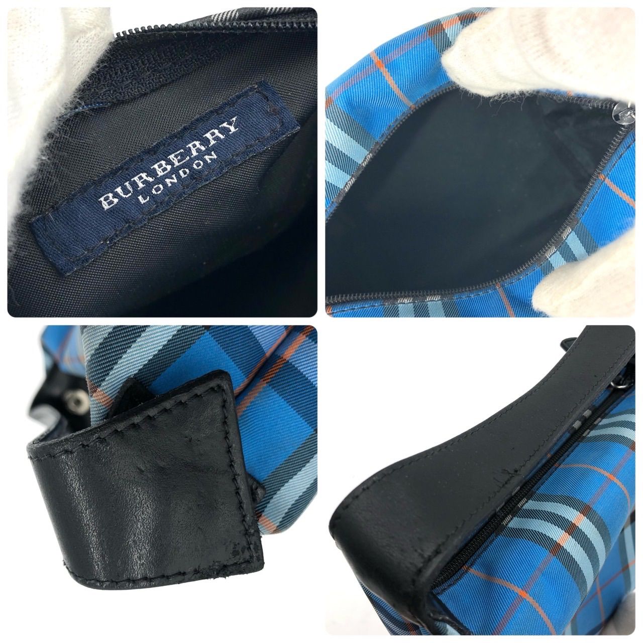 バーバリー ロンドン ミニ ハンドバッグ ポーチ ノバチェック 青