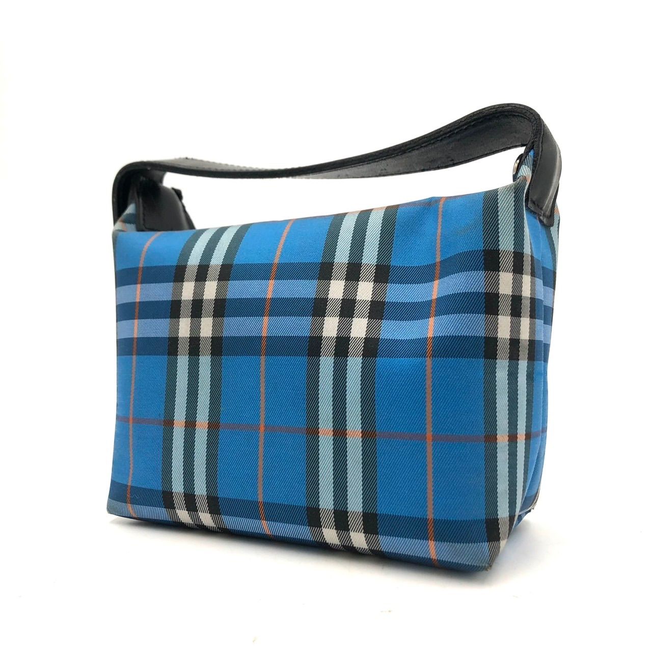 バーバリー ロンドン ミニ ハンドバッグ ポーチ ノバチェック 青