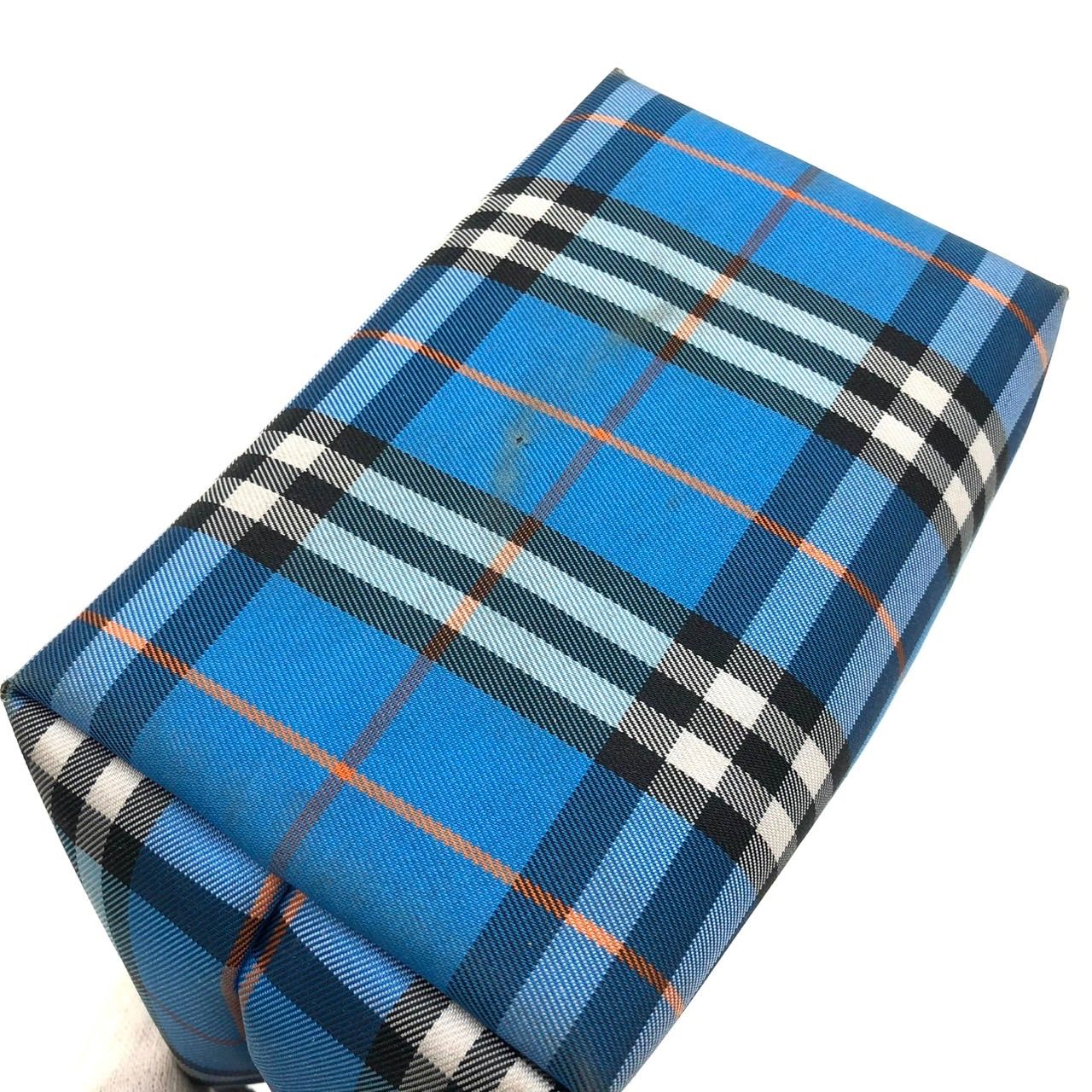 バーバリー ロンドン ミニ ハンドバッグ ポーチ ノバチェック 青