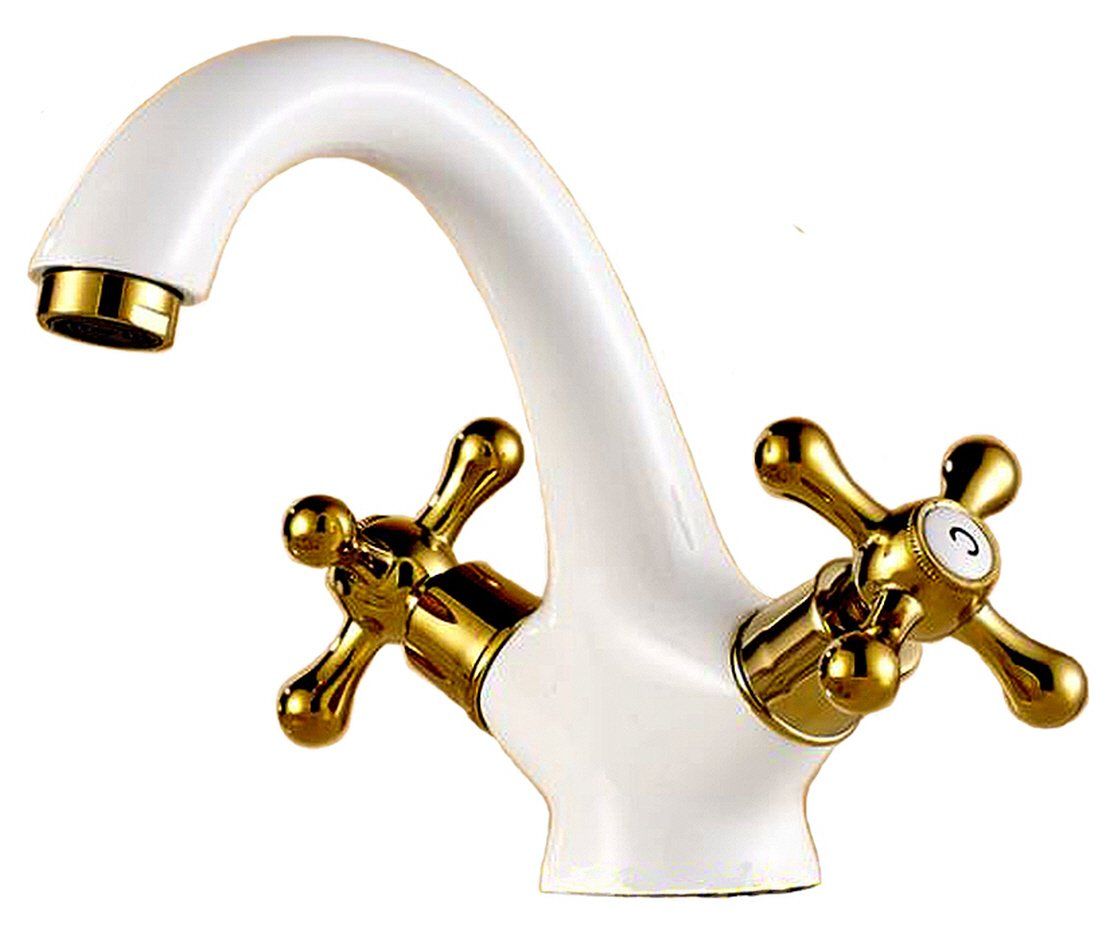 Life System ライフシステム 洗面用 アンティーク 混合水栓 蛇口 2ハンドル レトロ 洗面台 手洗いボウル クロスハンドル SK 109 ホワイト