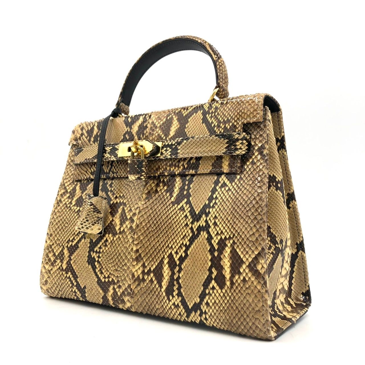 パイソン 本革 ハンドバッグ カデナ 鍵付 蛇革 ヘビ エキゾチック