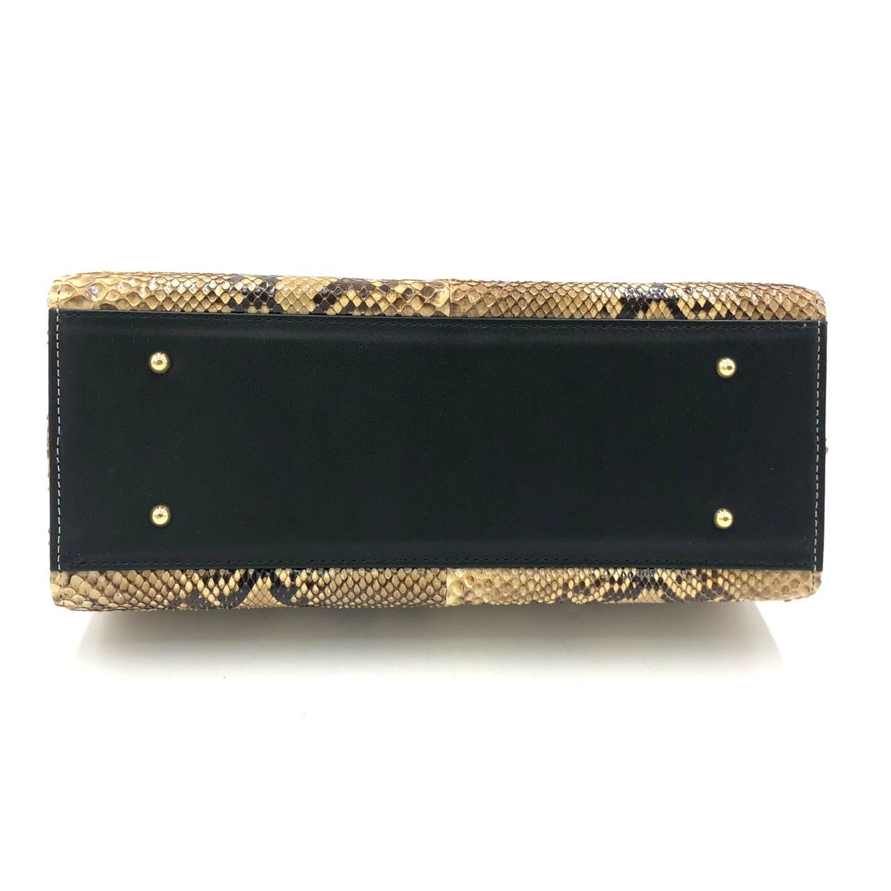 パイソン 本革 ハンドバッグ カデナ 鍵付 蛇革 ヘビ エキゾチック