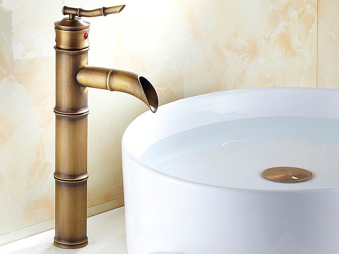 Life System ライフシステム 洗面用 竹型 アンティーク 混合水栓 蛇口 シングルレバー 手洗いボウル用 洗面台 ロング水栓 手洗い鉢 SK 72