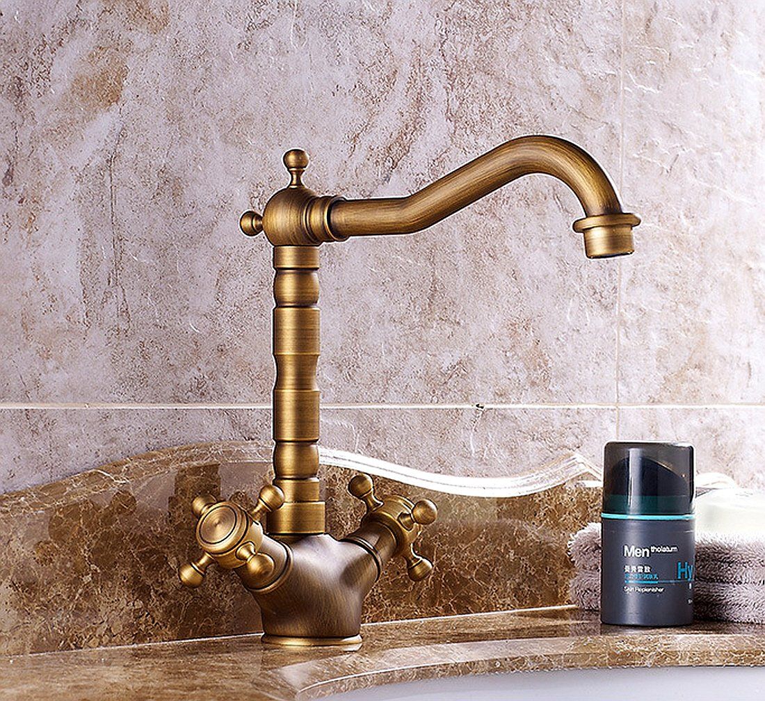 Life System ライフシステム 洗面用 混合水栓 アンティーク 2ハンドル 手洗いボウル 手洗い鉢 蛇口 レトロ 洗面台 水道 ロング水栓 SK 59