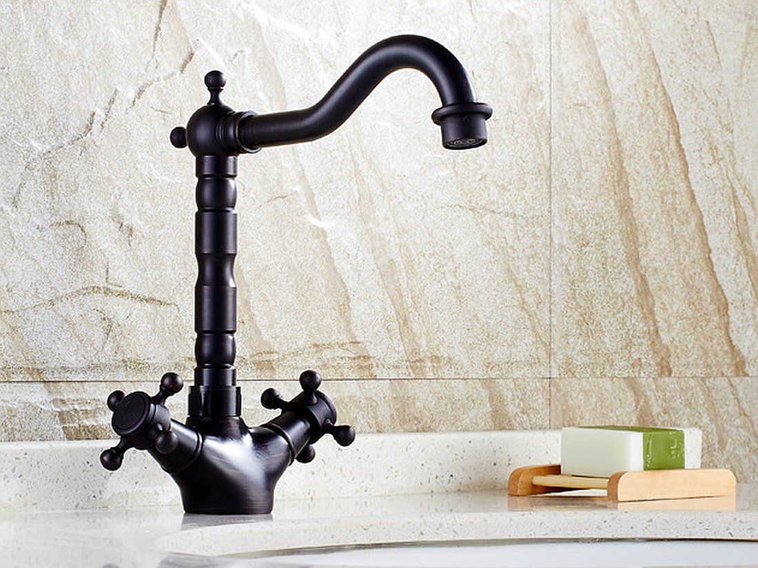 Life System ライフシステム キッチン 洗面用 アンティーク 混合水栓 2ハンドル ブラック 手洗いボウル 手洗い鉢 蛇口 レトロ 洗面台 水道 SK 62