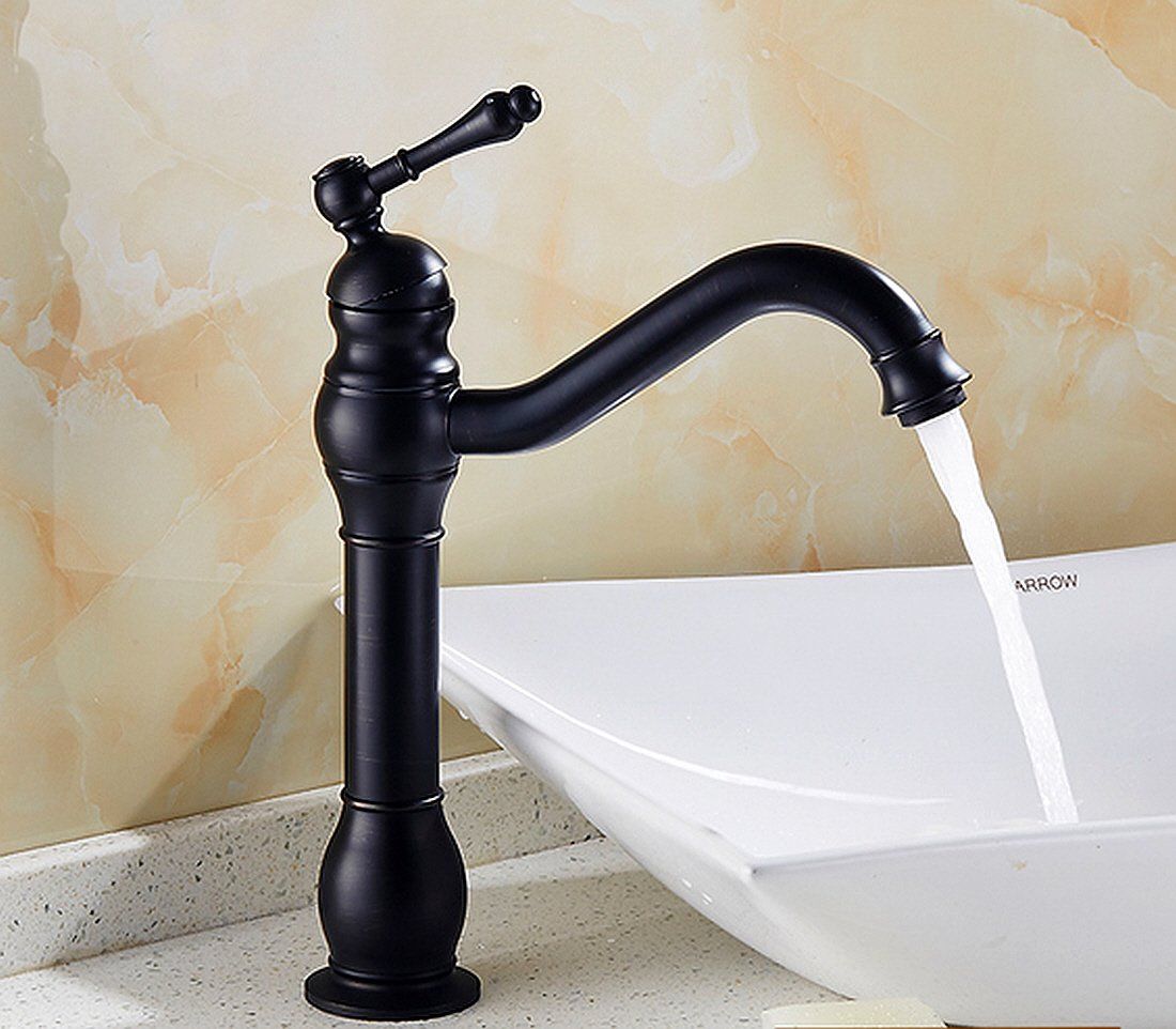 Life System ライフシステム 洗面用 アンティーク 混合水栓 ブラック 水栓蛇口 シングルレバー 洗面台 ロング水栓 手洗い鉢 トール水栓 手洗いボウル SK 63