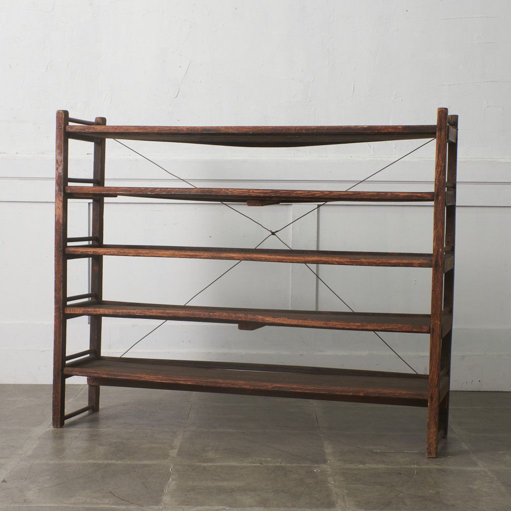 年代物 古い 木製 オープンシェルフ 陳列棚 本棚 ブックシェルフ 5段