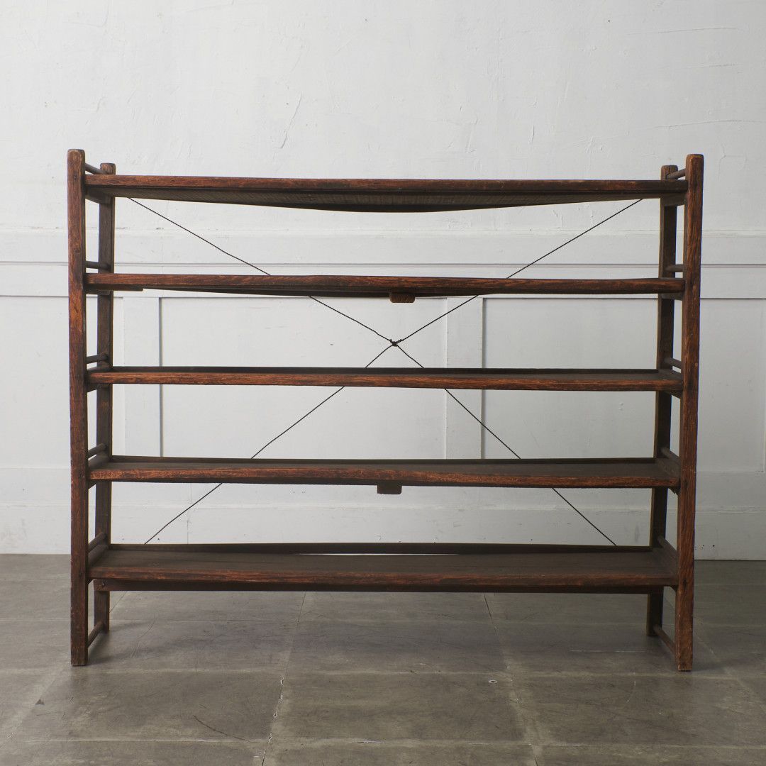 ヴィンテージ　収納棚 本棚 飾り棚 食器棚 陳列棚 キャビネット 古家具 年代物 古い 木製 オープンシェルフ 陳列棚 本棚 ブックシェルフ 5段