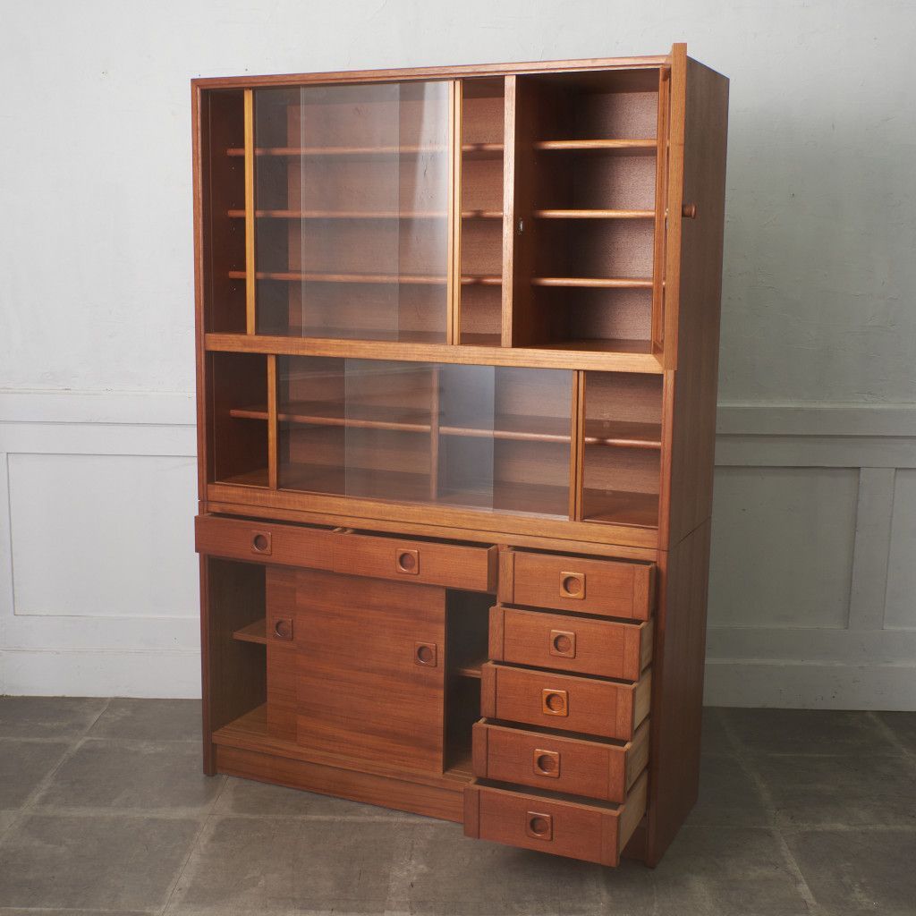 ジャパン ヴィンテージ チーク カップボード ガラス キャビネット 収納