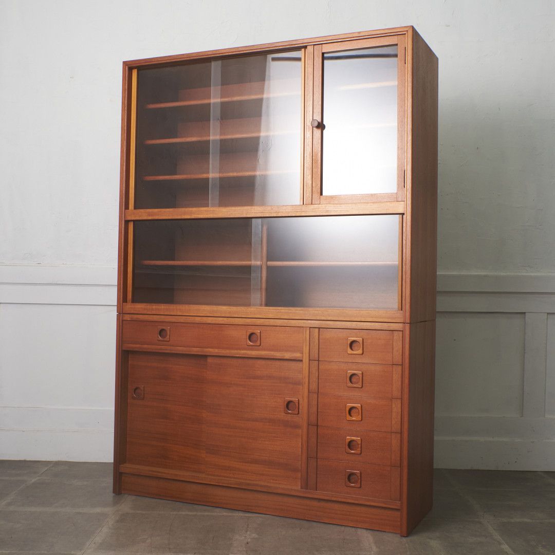 ジャパン ヴィンテージ チーク カップボード ガラス キャビネット 収納