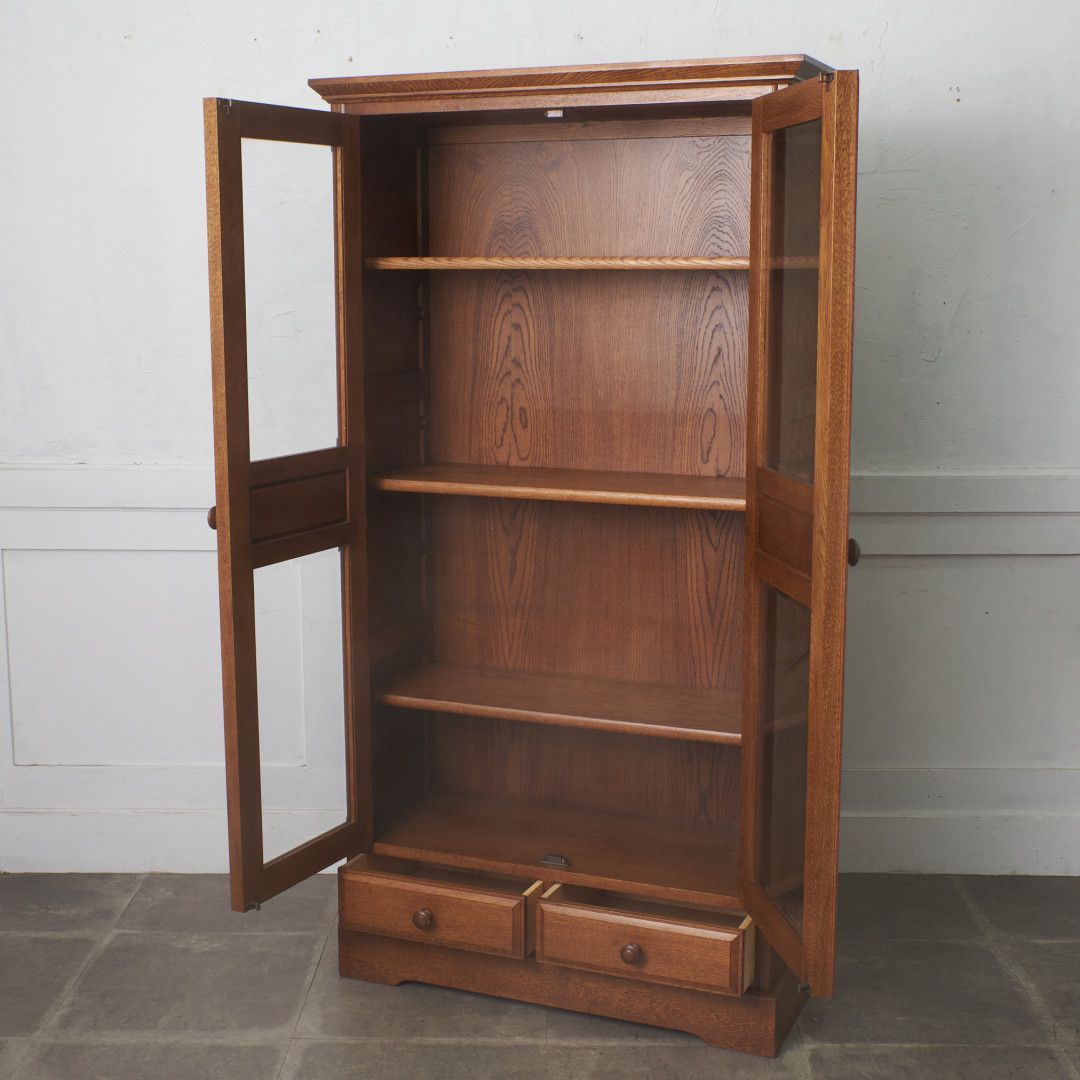 旭川家具 オーク 無垢材 本棚 書棚 ブックシェルフ 飾り棚 食器棚 収納