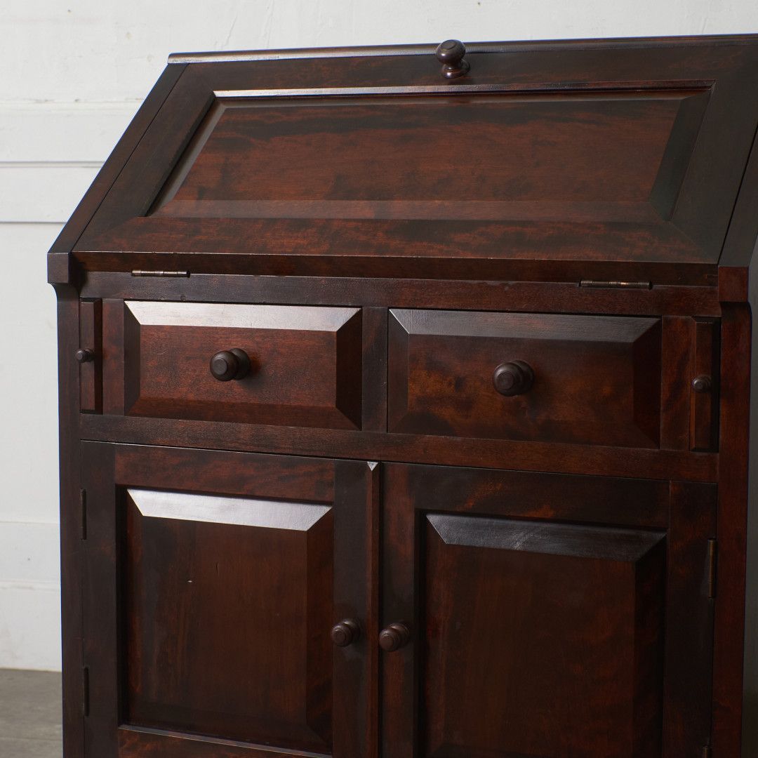 松本民芸家具 ライティングビューロー ミズメザクラ無垢材 デスク キャビネット 松本民芸家具 ミズメザクラ無垢材 重H型ボールフットビューロー