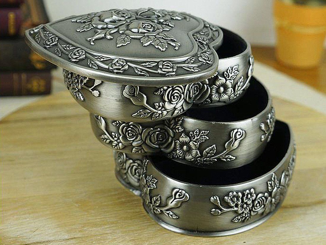 B2 ハート型 アンティーク ジュエリーボックス 二段 三段 宝石箱