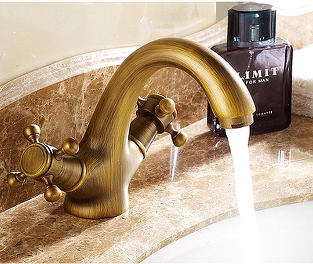 Life System ライフシステム 洗面用 アンティーク 混合水栓 蛇口 クラシック 2ハンドル レトロ 洗面台 手洗いボウル クロスハンドル SK 1