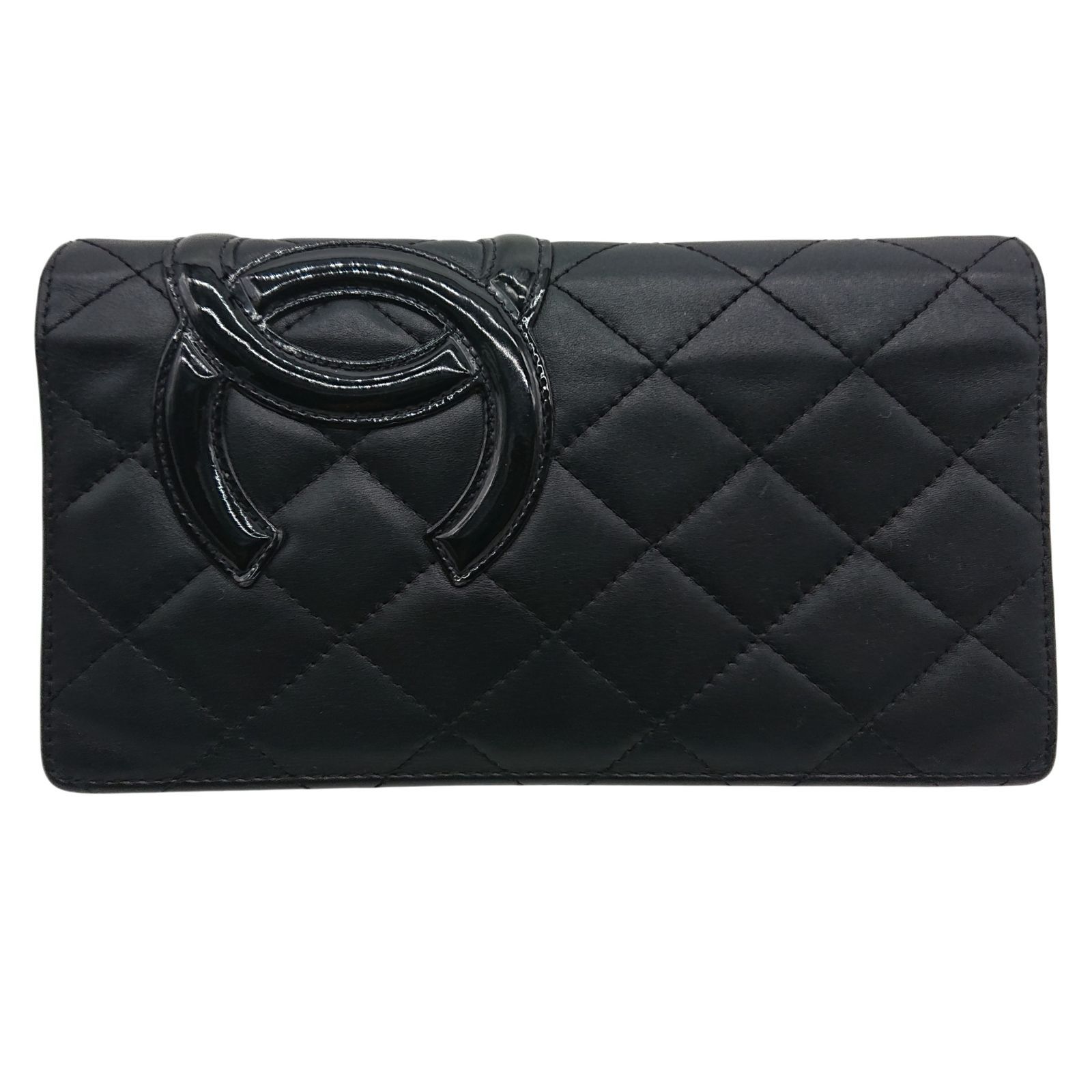 CHANEL 黒 カンボンラインココマーク 美品】CHANEL カンボンライン ココマーク 長財布 ブラックxブラック