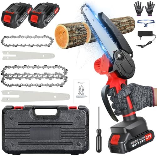 迅速に発送 改良強化版 チェーンソー 充電式 4インチ 6インチ コードレス 電動のこぎり 21 V ミニチェーンソー PSE認証済み 2000 mAh大容量バッテリ 付 片手操作 のガイドバーと3つのマンガン鋼チェーン 収納 き abd 25 cb 1