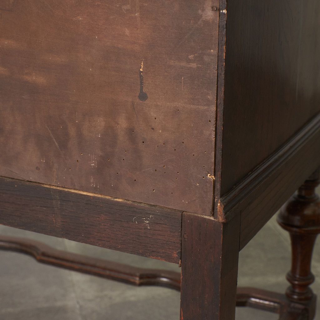 英国 アンティーク ライティング ビューロー 木彫刻 オーク 無垢材