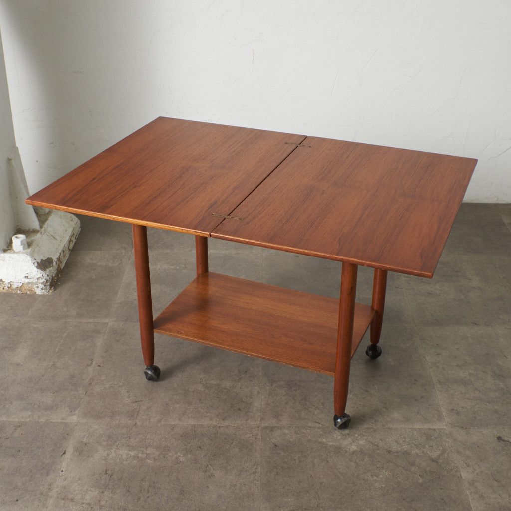 英国 ヴィンテージ ティー トロリー 拡張天板 ターンリーフ チーク