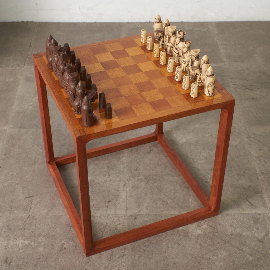 チェステーブル　駒あり チェス駒 付き 英国 ヴィンテージ チェステーブル チーク ゲーム