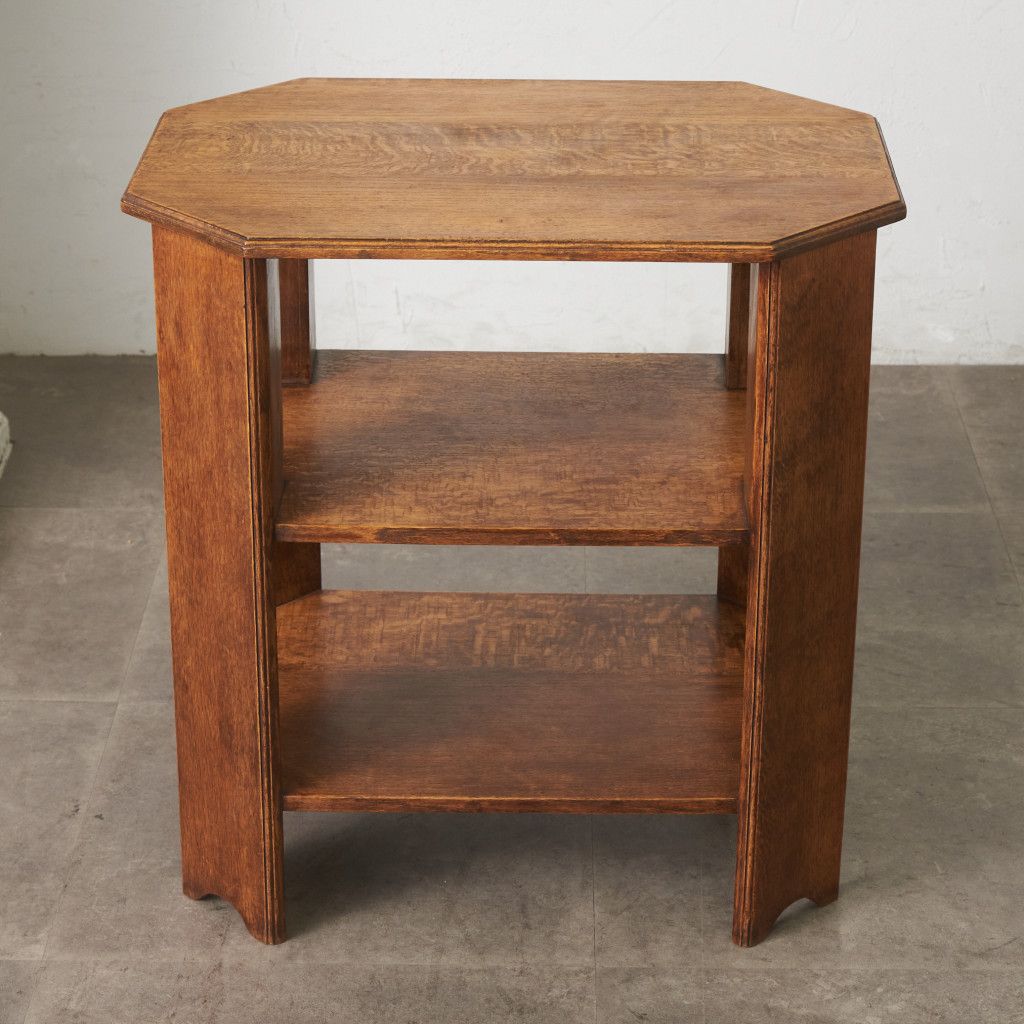 英国 アンティーク サイドテーブル アールデコ オーク 無垢材 木彫刻