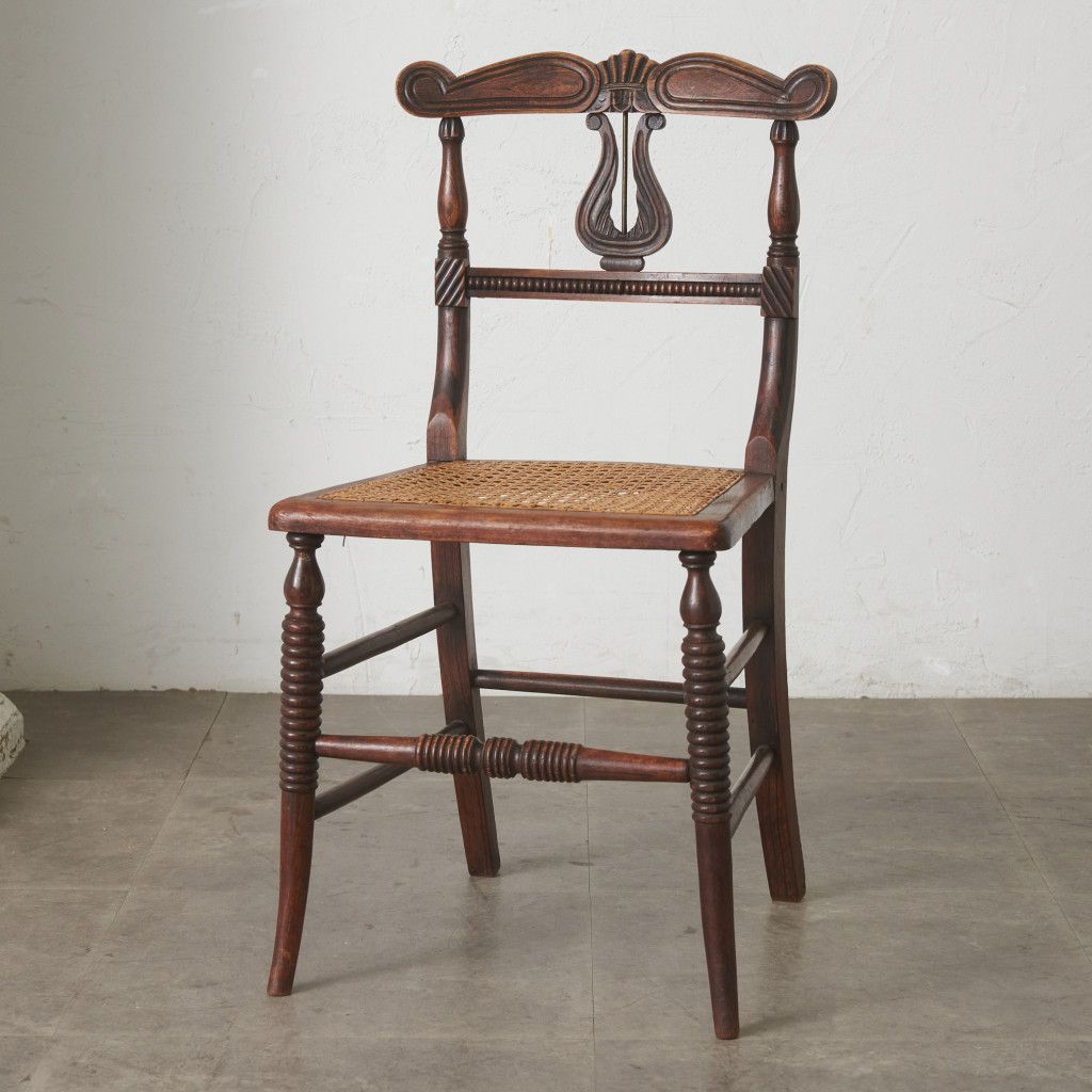 英国 アンティーク ダイニングチェア 籐張り リージェンシー 様式 木製