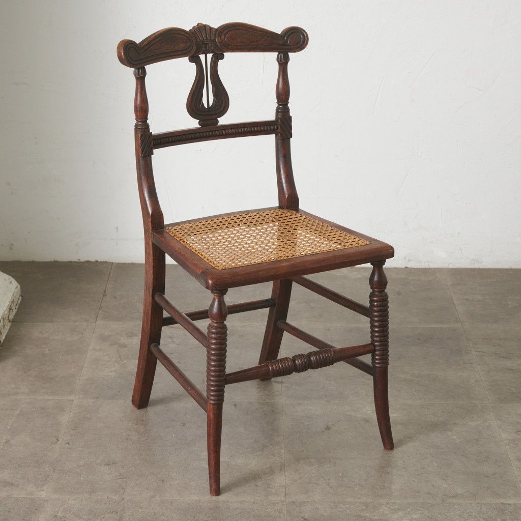 英国 アンティーク ダイニングチェア 籐張り リージェンシー 様式 木製