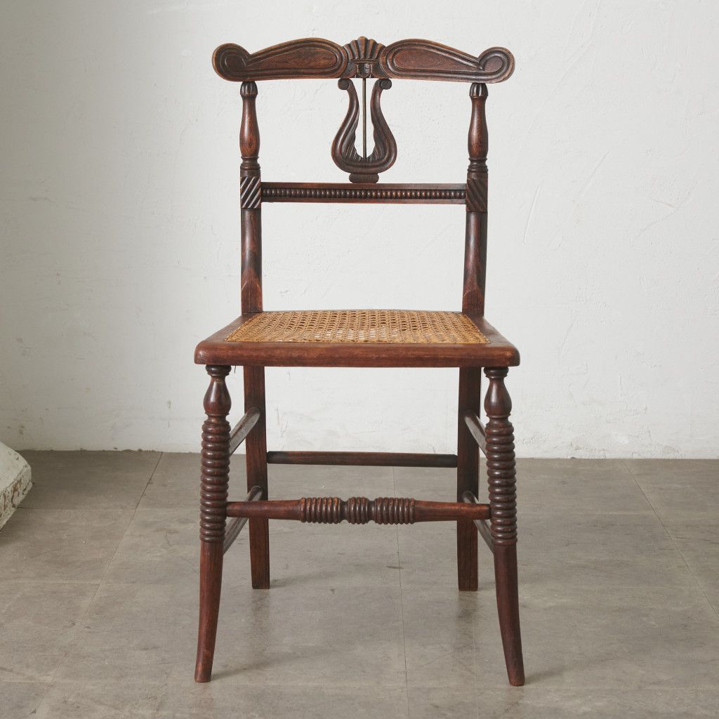 英国 アンティーク ダイニングチェア 籐張り リージェンシー 様式 木製