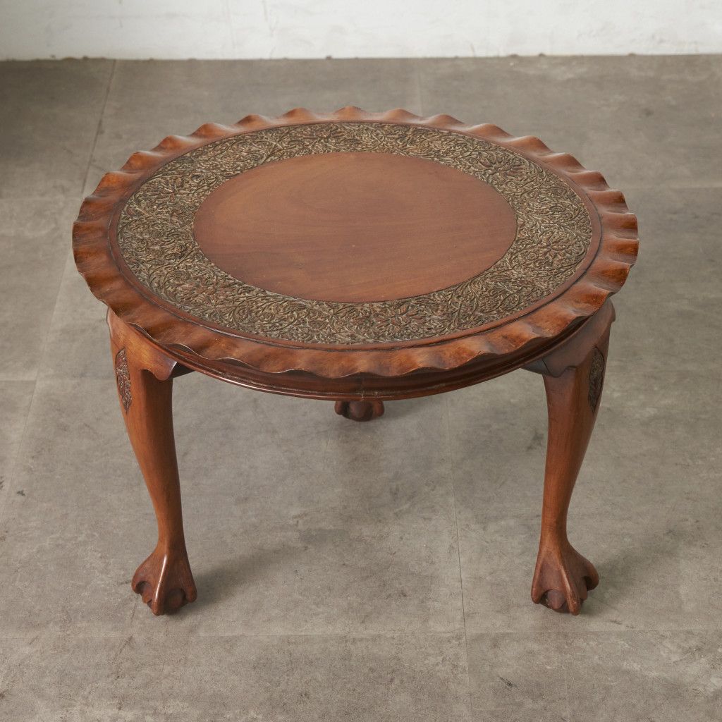英国 アンティーク コーヒーテーブル ウォールナット 木彫刻 センター